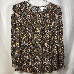 J. Jill Top Womens XL Tunic Dark Floral Boho Blouse Cottagecore Keyhole On Back